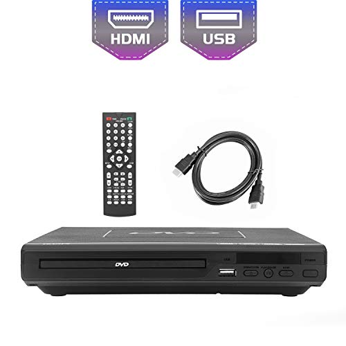 Lettori DVD per TV/CD/MP3 con presa USB, uscita HDMI e AV (cavo incluso), Telecomando, per tutte le regioni, Spina europea,Nero