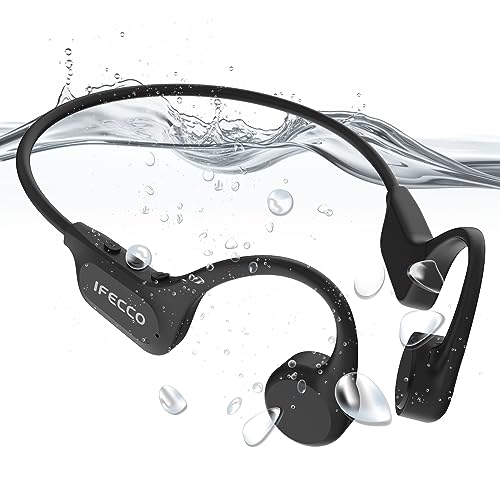 IFECCO Cuffie Conduzione Ossea Bluetooth 5.3 - IP68 Impermeabili Nuoto Auricolari a Conduzione Ossea Senza Fili con Lettore MP3 da 32 G,Microfono Integrato per Corsa,Ciclismo e Allenamento