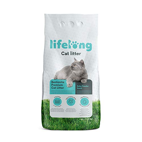 Marchio Amazon - Lifelong Lettiera per gatti, bentonite premium al profumo di borotalco, 10L, Confezione da 1