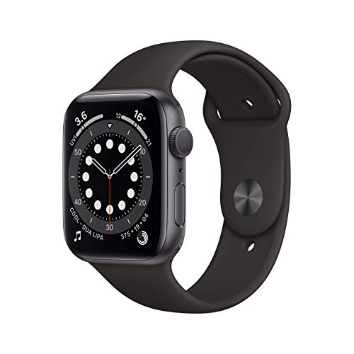 Apple Watch Series 6 GPS, cassa in alluminio grigio siderale da 44 mm con cinturino sportivo nero (Ricondizionato)