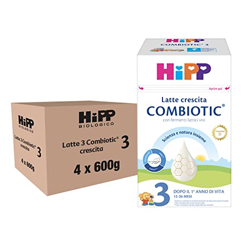 HiPP - Latte 3 Combiotic Crescita, Latte in Polvere, Indicato per Bambini dal 1° Anno d'Età, 4 Confezioni da 600 gr