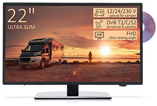 Direct Importer TV Led Full HD 22' per Camper ULTRA SLIM design - DVD/Usb/Ci+/Hdmi - 12/24/220 V - DVB-T2/S2/C - Compatibile CAM Tivusat - Attacco Vesa