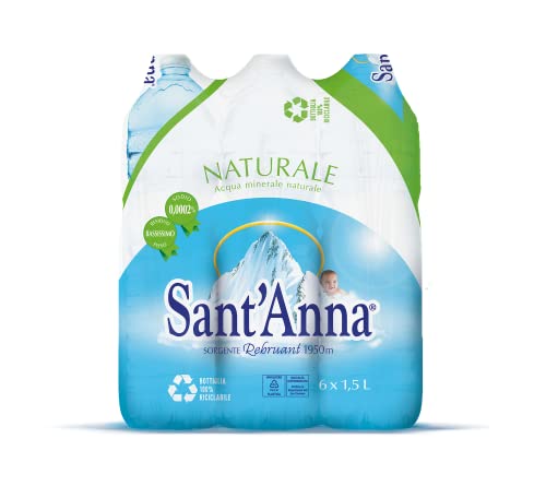 Acqua Sant'Anna Bottiglie di Acqua Naturale 1,5 Litri | Acqua Minerale Naturale Oligominerale Minimamente mineralizzata | Bottiglie di Plastica 100% Riciclabile | Confezione 6 Bottiglie