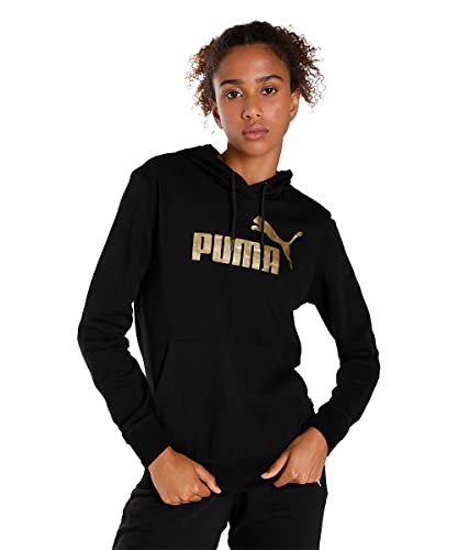 PUMA Felpa con Cappuccio Essentials+ Metallic Logo da Donna M Black Gold
