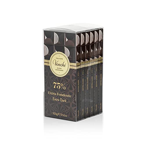 Venchi - Kit di 6 Tavolette di Cioccolato Fondente 75% con Masse di Cacao Selezionate, 600g - Senza Glutine - Vegano
