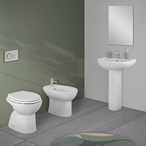 Inbagno Sanitari Bagno in Set, Completo di WC, copriwater, Bidet e lavabo 65 cm con Colonna