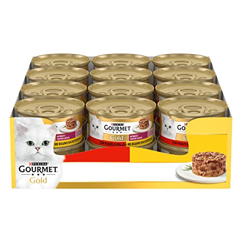 Purina Gourmet Gold Intrecci di Gusto Cibo umido per Gatti con Pollo e Manzo, 24 Lattine da 85g