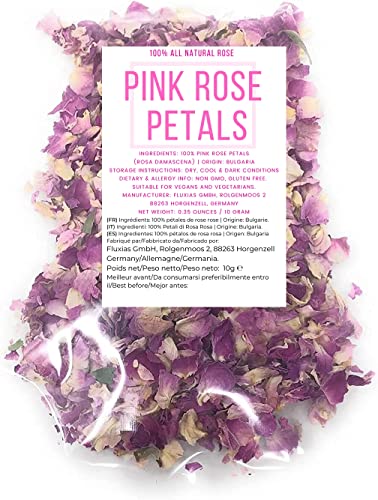 Petali di rosa rosati, puri e commestibili - Peso netto: 10 g - Bellissimi petali di rosa essiccati per tè e decorazioni