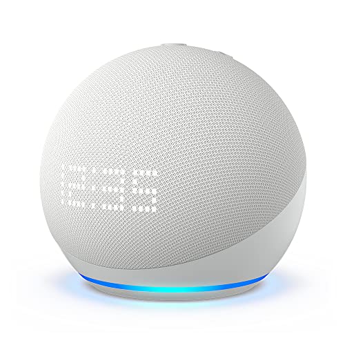 Echo Dot con orologio (5ª generazione, modello 2022) | Altoparlante intelligente Wi-Fi e Bluetooth, suono più potente e dinamico, con orologio e Alexa | Bianco ghiaccio