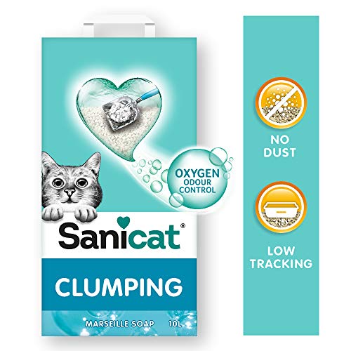 Sanicat - Lettiera per gatti agglomerante al Sapone di Marsiglia | A base di minerali naturali | Assorbe l'umidità | Formato 10 L