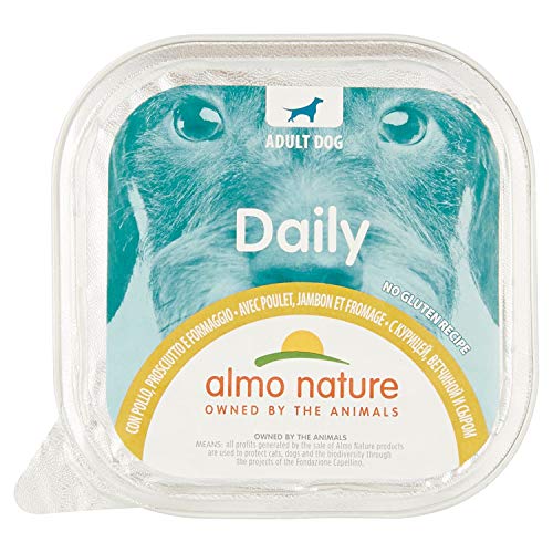 almo nature Daily con Pollo, Prosciutto & Formaggio - Ricetta Senza Glutine - Cibo Umido per Cani Adulti - Pacco da 9 x 300 g
