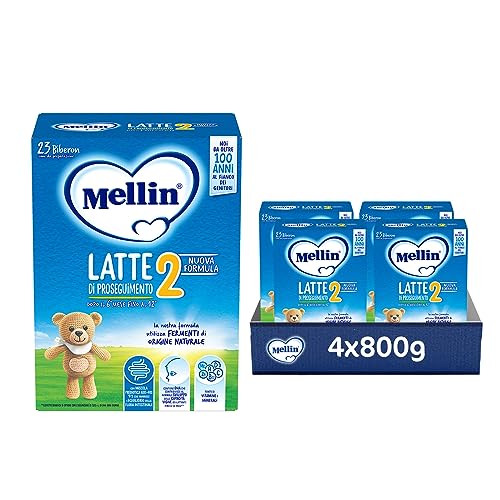 MELLIN 2 - Latte di Proseguimento in Polvere per Neonati dal 6° Mese Compiuto al 12° - 3200 grammi (4 confezioni da 800g)