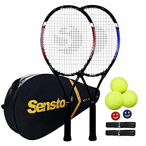 Senston set di 2 racchette da tennis professionali da 27' (68,5 cm), per 2 giocatori, presa e controllo eccellenti, tesatura con copertura, overgrip da tennis, smorzatore di vibrazioni
