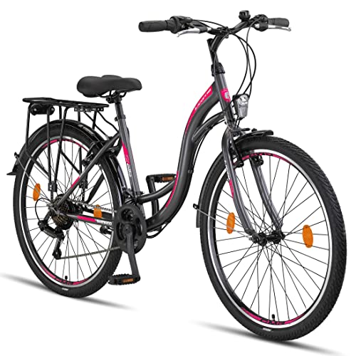 Licorne Bike Stella Premium City Bike da 24 pollici, bicicletta per ragazze, ragazzi, uomini e donne, cambio a 21 marce, bicicletta olandese, antracite (26 pollici, antracite)