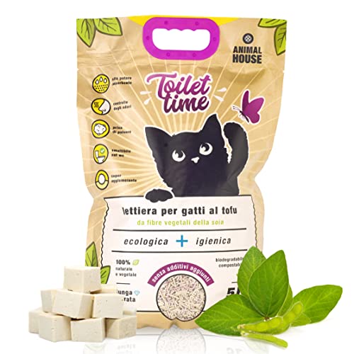 ANIMAL HOUSE - Toilet Time - Lettiera in Tofu per Gatti - Antistatica e Sicura - Priva di Polvere - Ultra Assorbente - Trattiene gli Odori - 3 kg -(Tofu, 5L)