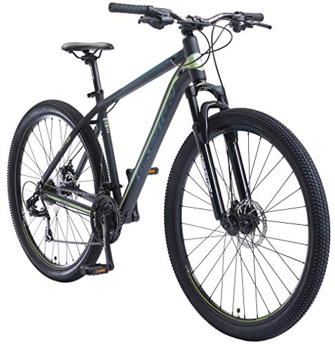 BIKESTAR Hardtail Mountain Bike in Alluminio, Freni a Disco, 29' | Bicicletta MTB Telaio 19' Cambio Shimano a 21 velocità, sospensioni | Nero Verde
