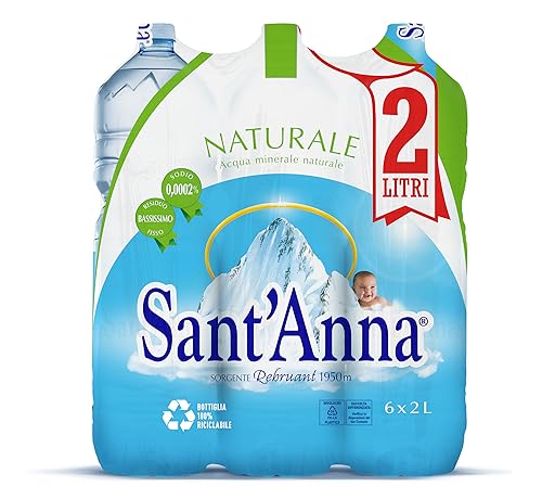 Acqua Sant'Anna Bottiglie di Acqua Naturale 2,0 Litri | Acqua Minerale Naturale Oligominerale Minimamente mineralizzata | Bottiglie di Plastica 100% Riciclabile | Confezione 6 Bottiglie