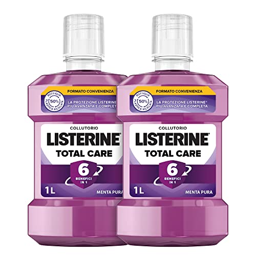 Listerine Total Care, Colluttorio Cura Completa Contro Placca, Carie e Tartaro, 6 Benefici in 1, Menta Pura, 2x 1L