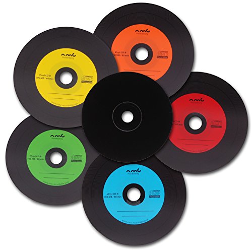 NMC, 25 CD-R, dischi in vinile, in carbonio colorato, parte posteriore completamente nera, CD vuoti da 700 MB