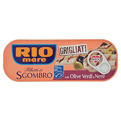 Rio Mare Filetti di Sgombro Grigliati con Olive Nere e Verdi, Ricchi di Omega 3, 1 Lattina da 120 g