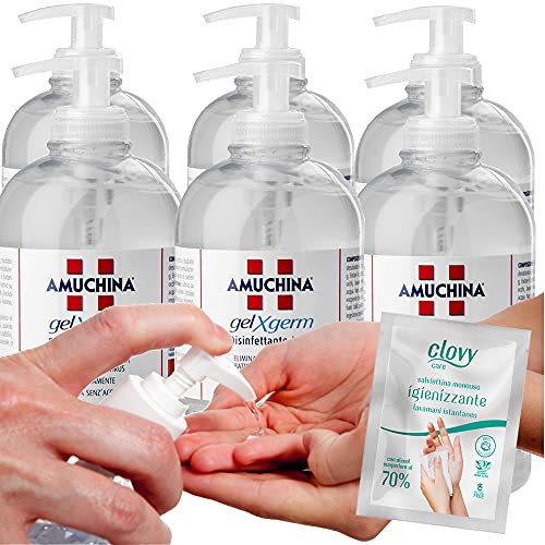 CUBEX PROFESSIONAL AMUCHINA gel igienizzante mani 500 ml disinfettante 6PZ + 20 salviettine pocket igienizzanti CLOVY in omaggio!