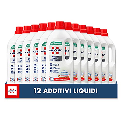 AMUCHINA Additivo Igienizzante Lavatrice Liquido con Ammorbidente, 12 Flaconi da 1 LT