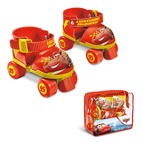 Mondo Toys - pattini a rotelle regolabili Cars disney per bambini - Taglia dal 22 al 29 - set completo di borsa trasparente, gomitiere e ginocchiere - 28105