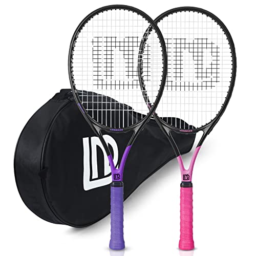 LUNNADE Racchetta da tennis per adulti, 68 cm, in fibra di carbonio antiurto, leggera, pre-infilata e regrip, adatta per principianti e giocatori intermedi