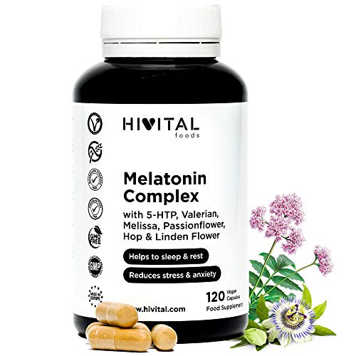 Melatonina Complex | 120 capsule vegane per 4 mesi | Con 5-HTP, Valeriana, Melissa, Passiflora, Papavero della California, Luppolo e Tiglio | Migliora il sonno e il riposo e riduce l'ansia e lo stress