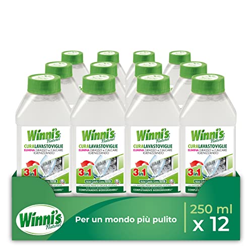 Winni's - Cura Lavastoviglie, Azione Igienizzante e Sgrassante, Elimina il Calcare, con Materie Prime di Origine Vegetale e Bio, 250 ml x 12 Confezioni, Liquido