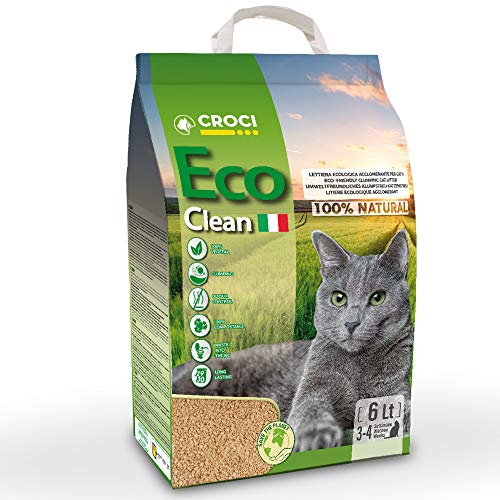 Croci Lettiera Eco Clean 6 L - Lettiera Gatti agglomerante, Biodegradabile si getta nel WC, 100% vegetale, Sabbia Antiodore di lunga durata