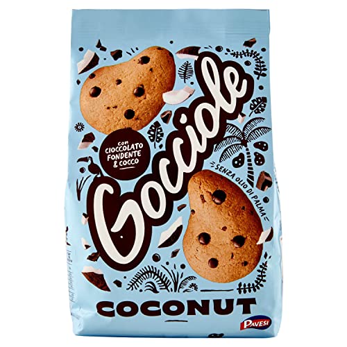 Pavesi Biscotti Frollini Gocciole Coconut, Biscotti da Colazione con Cioccolato Fondente e Cocco - 320 gr