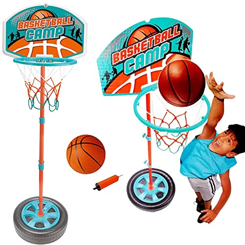 BAKAJI Canestro Basket a Piantana Giocattolo per Bambini con Altezza Regolabile Fino a 120 cm e Base Riempibile Playset Sport da Esterno Giardino e Interno Pallone e Gonfiatore Incluso