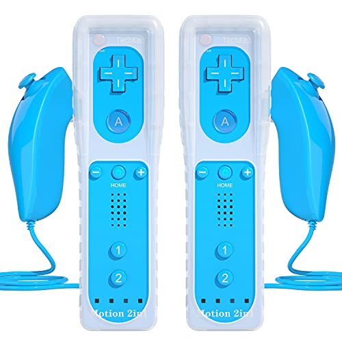 TechKen Telecomando con Motion Plus, Nunchuk e Cinturino da Polso in Silicone per Wii/Wii u (Blu)