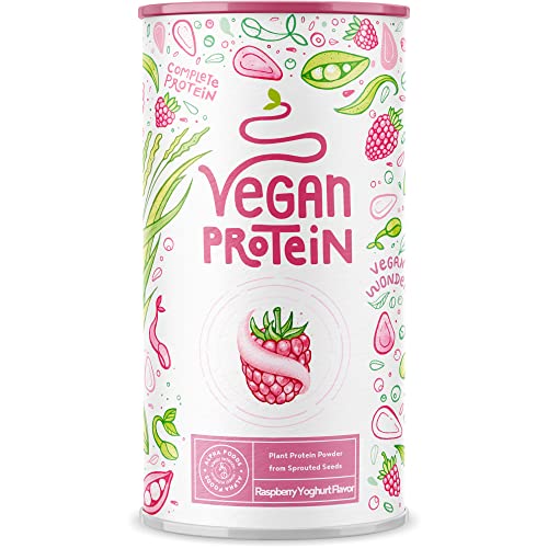 Vegan Protein - YOGURT LAMPONE - Proteine vegane di riso e piselli germogliati, semi di lino, amaranto, semi di girasole, semi di zucca -in polvere vegetali con aroma naturale, senza lattosio