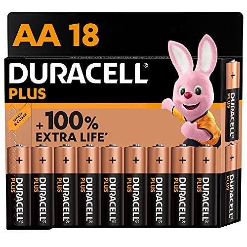 Duracell Batterie Plus AA (pacco da 18) - Alcalina 1.5V - Fino al 100% di extra durata - Affidabilità per i dispositivi a uso quotidiano - 0% plastica nel pacco - 10 anni di conservazione - LR6 MN1500