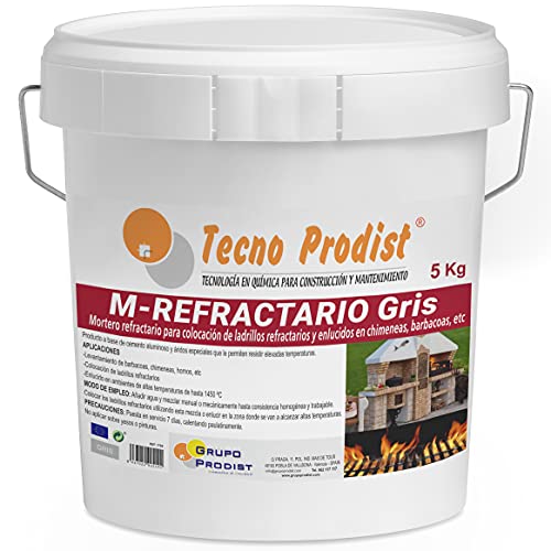 M-REFRACTARIO GRIS di Tecno Prodist - (5 kg) Malta refrattaria speciale per mattoni refrattari e intonaci in ambienti che raggiungono alte temperature come barbecue, forni o caminetti