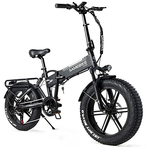 SAMEBIKE Fat Tire Bicicletta Elettrica per Adulti 20'',Pieghevole,Mountain Beach Snow Ebike,Batteria Rimovibile 48V10AH,Shimano 7 Velocità