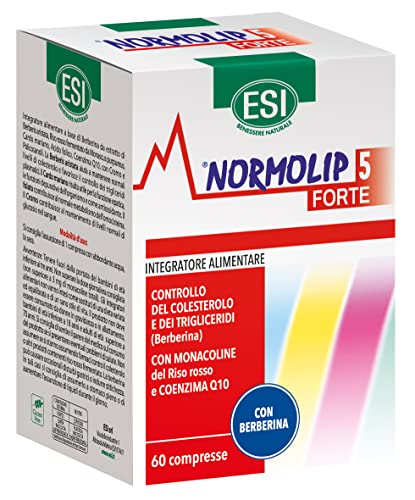 ESI - Normolip 5 Forte, Integratore Alimentare con Berberis, Contribuisce ai Normali Livelli di Colesterolo e Trigliceridi e alla Funzionalità Cardiovascolare, Senza Glutine e Vegan, 60 Compresse