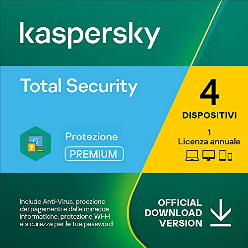 Kaspersky Total Security 2023 | 4 Dispositivi | 1 Anno | PC / Mac / Android | Codice d'attivazione via email