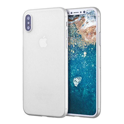 doupi UltraSlim Custodia per iPhone X (iPhone 10) [ Carica Senza Fili supportata ], Satinato fine Piuma Facile Mat Semi Trasparente Cover, Bianco