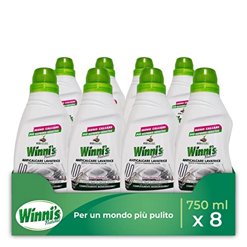 Winni's - Anticalcare Lavatrice Gel Ipoallergenico, Previene il Calcare, con Materie Prime di Origine Vegetale e Bio, 750 ml x 8 Confezioni