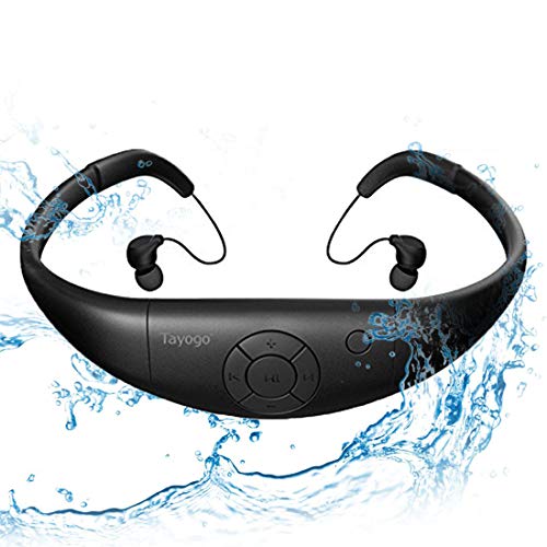 Tayogo Lettore MP3 Subacqueo Cuffie Nuoto Auricolari Piscina 8GB Disco U Rimovibile per Nuoto Sport (nero 1)