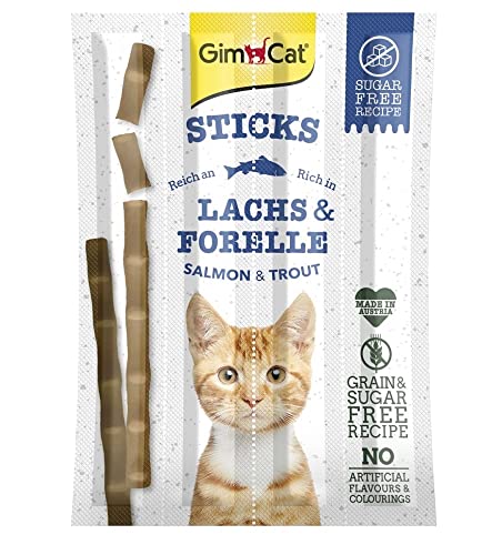 GimCat Sticks Lachs & Forelle - Softe Kaustangen mit hohem Fleischanteil und ohne Zuckerzusatz - 1 Packung (1 x 4 Sticks)