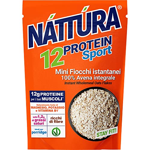 NATTURA PROTEIN SPORT Mini Fiocchi d'Avena Istantanei, Avena 100% Integrale, Ideale per la Preparazione del Porridge Istantaneo, Ricchi di Fibre, 12% di Proteine, 350 g