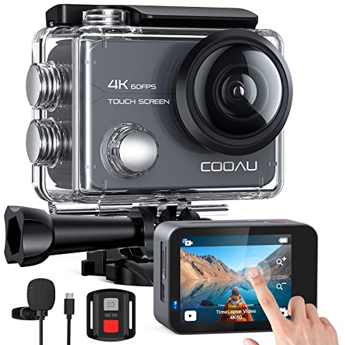 COOAU Action Cam Nativo 4K 60fps 20MP Touch Screen Wi-Fi videocamera con Zoom 8X Nuova EIS AntiShake, Custodia fotocamera subacquea Impermeabile 40m, Microfono Esterno, 2x1350mAh Batterie