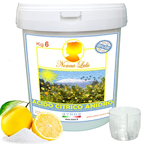BYROZ Acido Citrico Per Pulizia Calcare. Biologico, Multiuso, 100% Naturale, Efficace, Ecocompatibile, Sostenibile. Acido citrico alimentare (6 Kg)