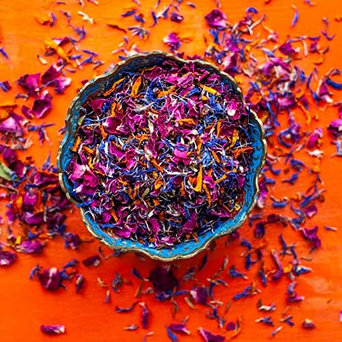 Petali di fiori naturali essiccati commestibili 'Fiamma marocchina' - 50g - Calendula arancione, rosa rossa e fiordaliso blu - Visita il negozio per una gamma completa (350)